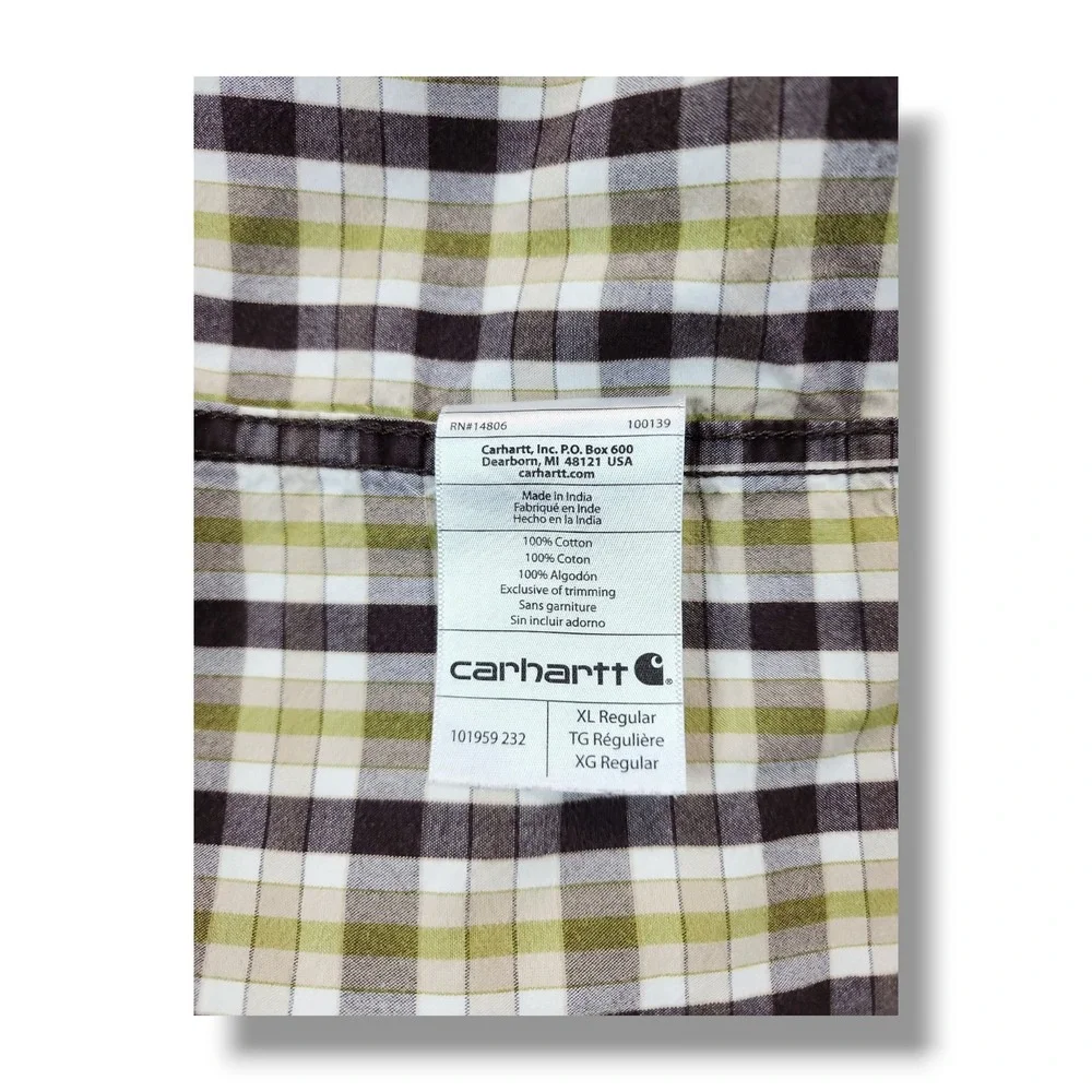 Carhartt‎ Relaxed Fit Green/Brown Plaid Button Down Short Sleeve Shirt Men's XL